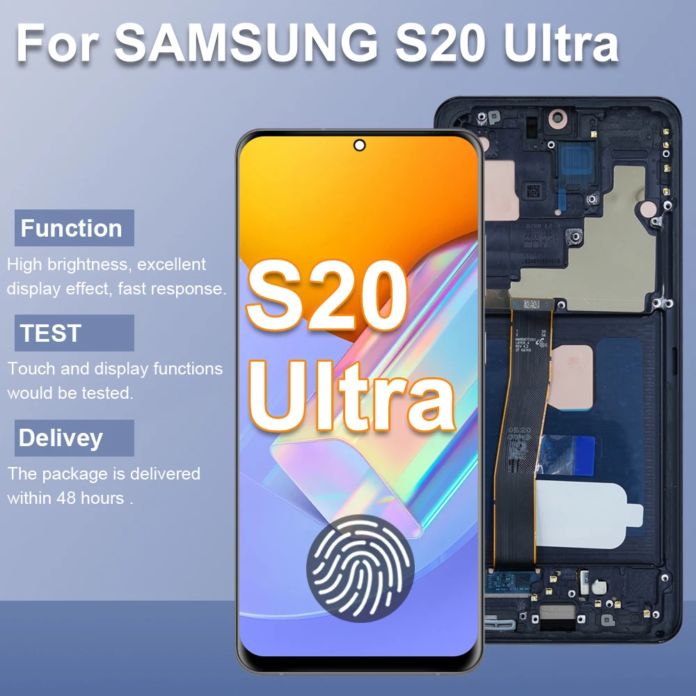 Peças de tela super amoled s20 ultra para samsung galaxy s20 ultra 5g g988b g988b/ds display lcd digitador da tela de toque com moldura