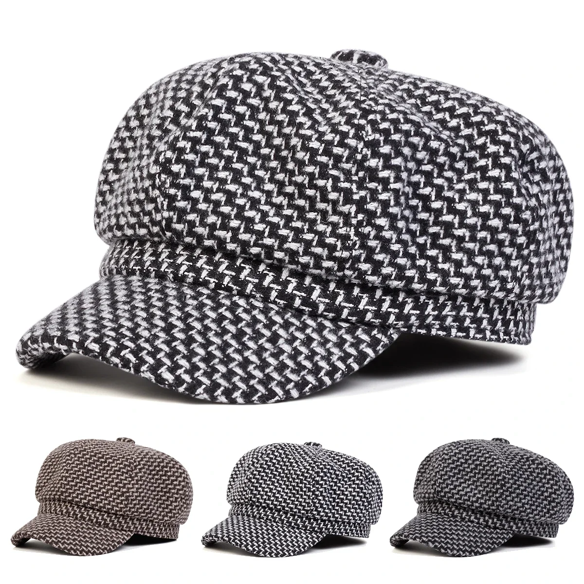 Unisex Thousand Bird Grid Persönlichkeits-Newsboy-Mütze Frühling Herbst Retro Baskenmütze Wilde Freizeitmütze Achteckige Kappe