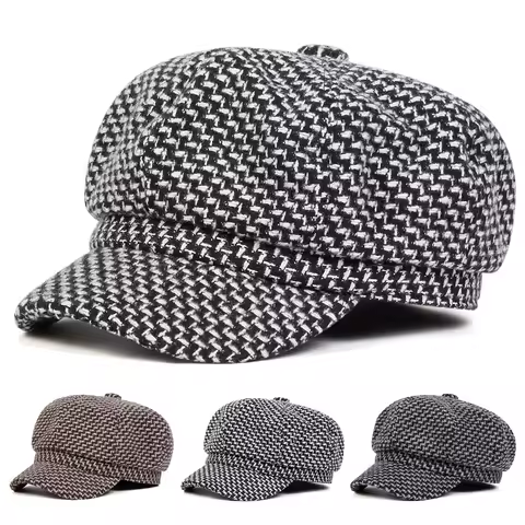 Unisex Thousand Bird Grid Personality Newsboy Hat Spring Autumn Retro Beret Hats Wild Casual Hats Octagonal Cap