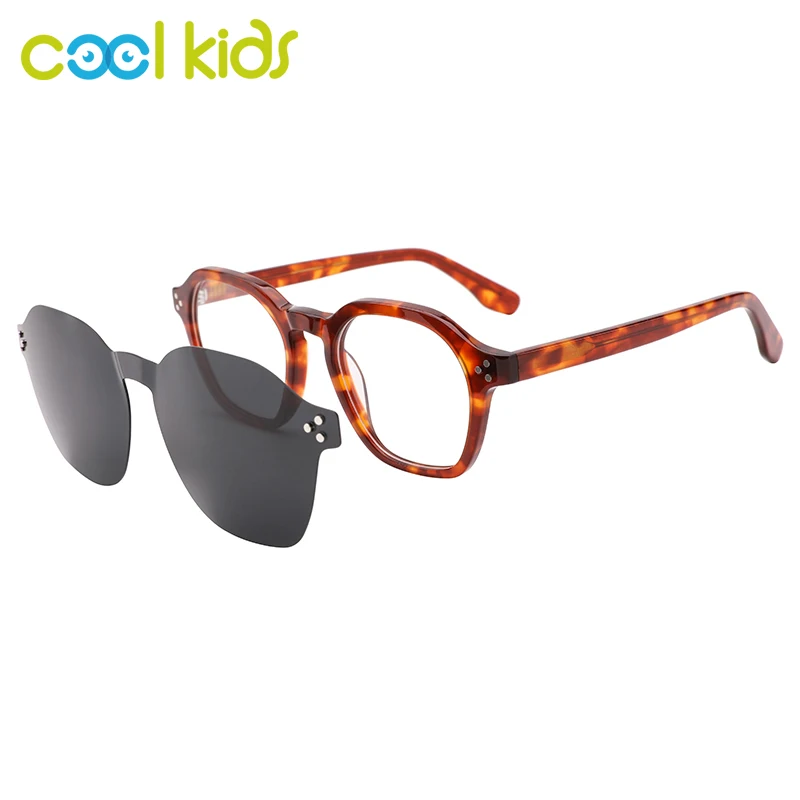 COOLKIDS Unisex Polarized Sunglasses Magnetic Clip  Acetate Geometric Sun Glasses Layer Man Goggles Sunglasses WD1333S
