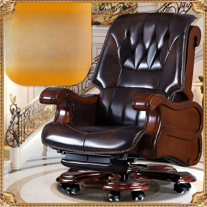 President Leather Business Luxury Boss Reclining Massage High-end Classroom Chair Solid Wood Cowhide Household