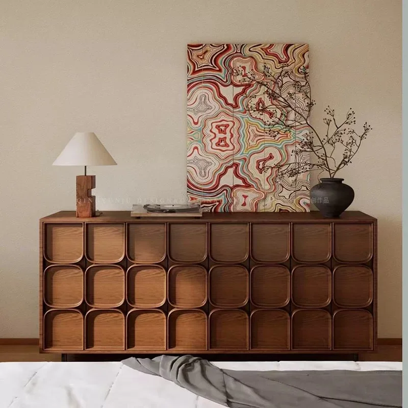 

[Solid wood decorative cabinet, dining side cabinet, new Chinese-style retro entrance cabinet, medium and ancient style