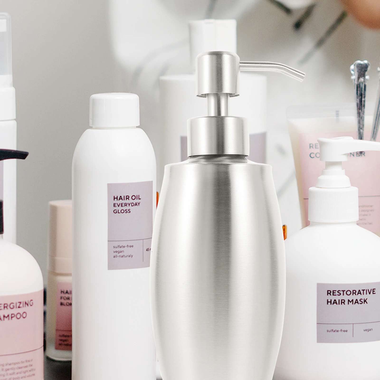 

Stainless Steel Soap Dispenser Portable Travel Lotion Bottle Refillable H Pump Liquid Container Large Capacity Bathroom Kitchen