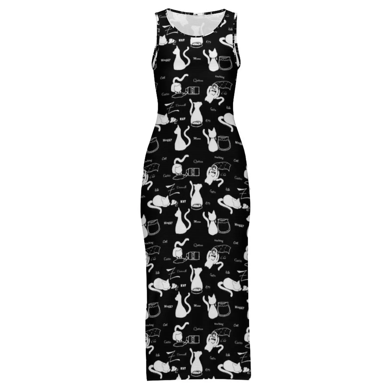 Playful Black Cat Dress Sleeveless Animal Silhouette Night Club Maxi Dresses Spring Y2K Fashion Custom Bodycon Dress 2XL 3XL 4XL