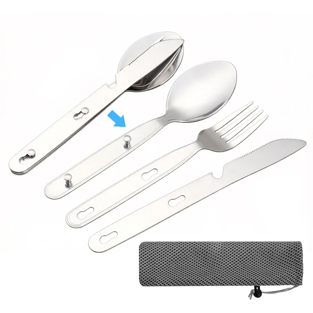 3pcs/set Folding Spoon Fork Knife 304 Stainless Steel Portable Pocket Tableware with Storage Box for Outdoor Camp Picnic Travel