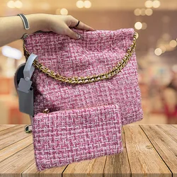 Designer Soft Tweed Shoulder Bag Autumn Winter Wool Bags for Women 2024 New Small Tote Bag Female Girls Purse Handbag