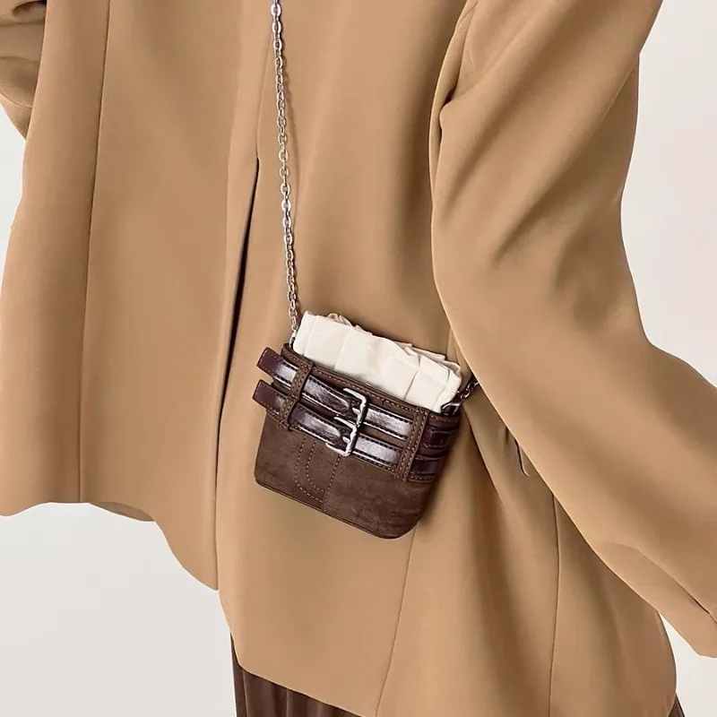 

Niche design senior sense pants retro mini cell phone bag single shoulder crossbody small square bag suede lipstick bags