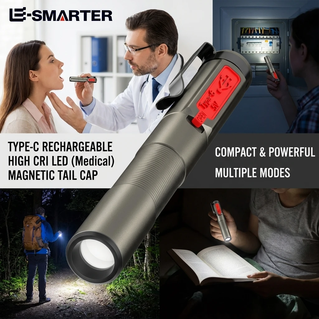 Duale Lichtquelle LED-Taschenlampe Wiederaufladbare Medizinische Handliche Stiftleuchte Mini Taschen-Doktorlampe für Oraluntersuchungen mit Clip