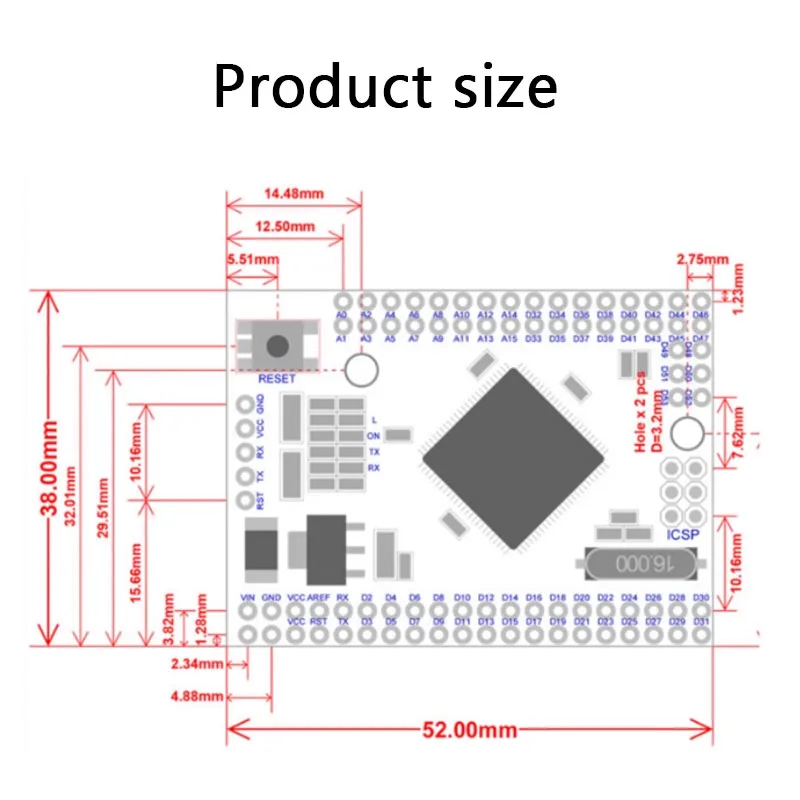 لوحة تطوير Mega2560 Pro تعتمد على شريحة ATmega2560-16AU ولوحة USB-UART CH340G المدمجة MICRO/Type-c لـ Arduino