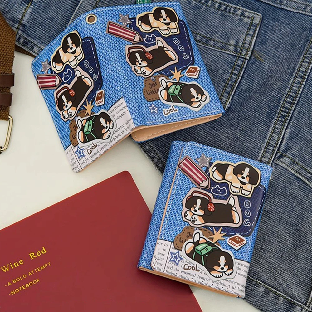 جديد بو الجلود المال محفظة نسائية للعملات المعدنية بسيطة 3 طيات INS حامل بطاقة الائتمان لطيف هريرة الكلب بطاقة محافظ للفتيات الطلاب هدية #3