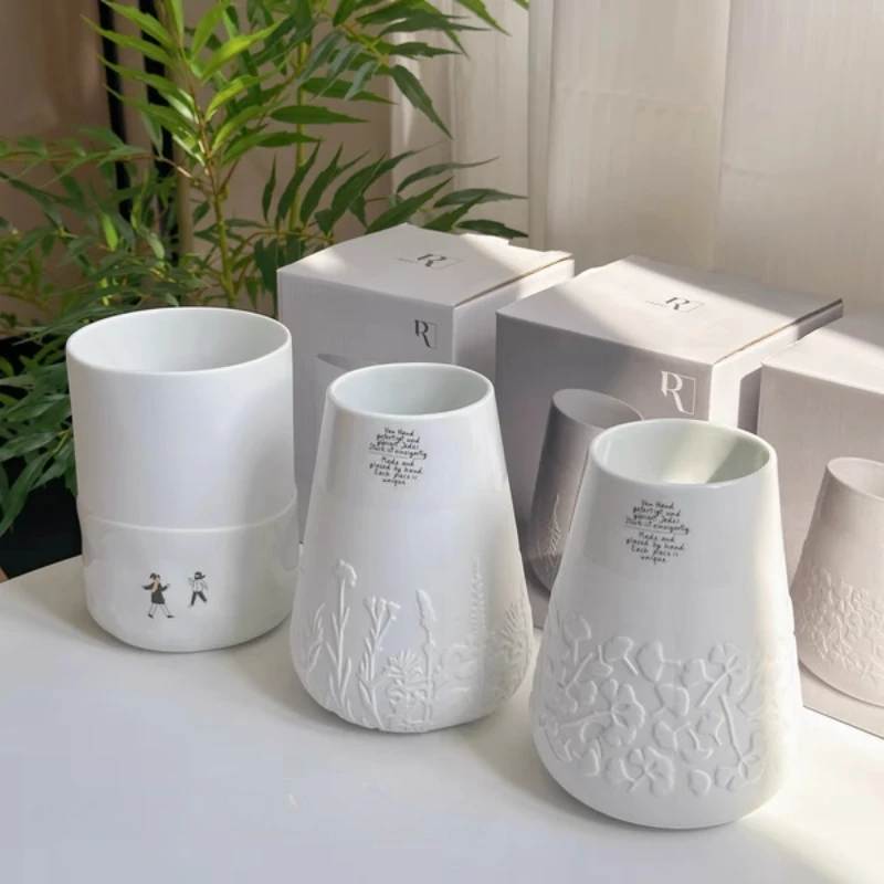 

Nordic minimalist relief ceramic vase decoration living room flower arrangement decorative vase tool holder vase decoration home