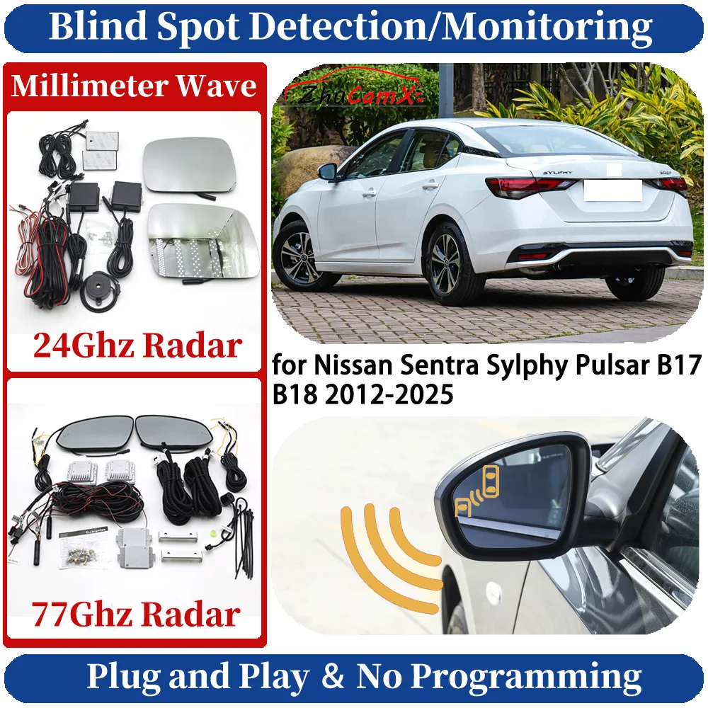 Blind Spot Monitoring/Detection System for Nissan Sentra Sylphy Pulsar B17 B18 2012-2025 Night Driving Side Lane Change Assist
