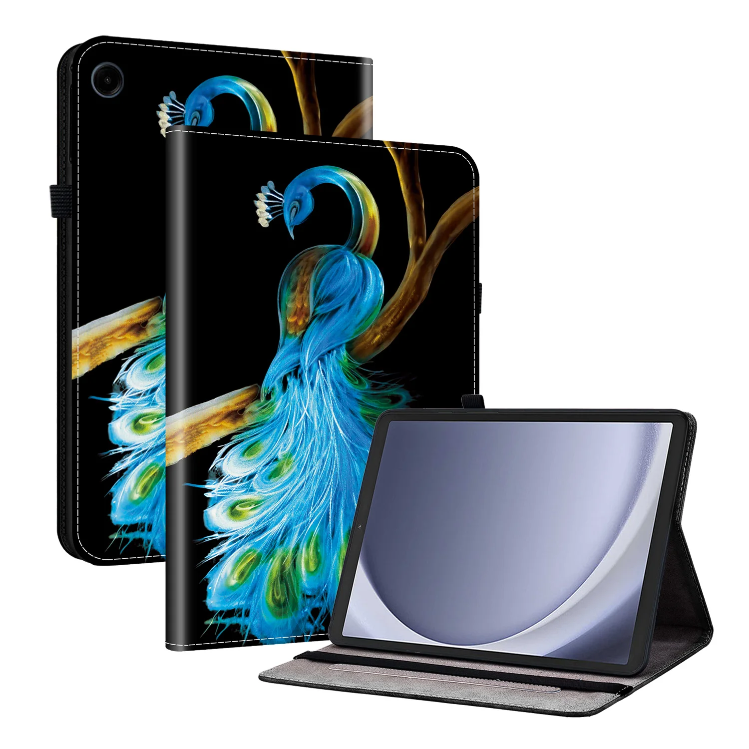 

For Samsung Galaxy Tab A11 Leather Case Pattern Printed Stand Tablet Cover with Card Slots - Peacock