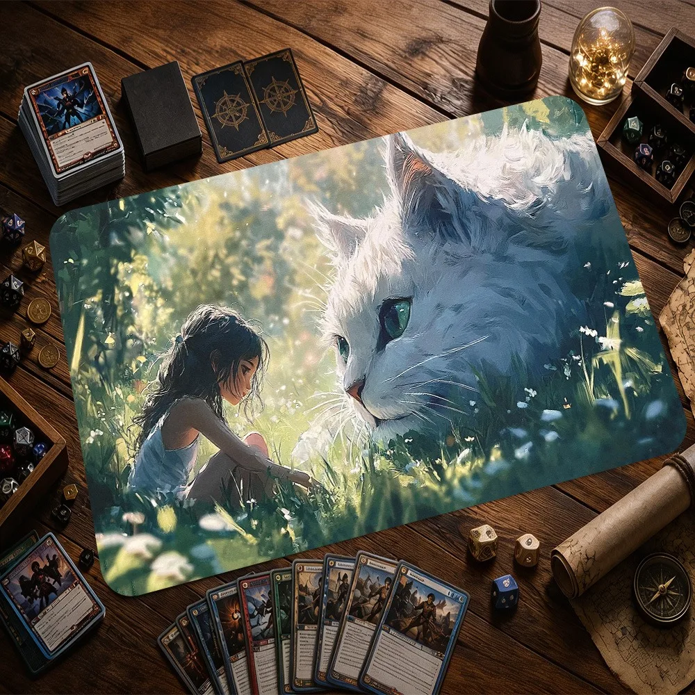 Giant Cat & Girl Art Playmat: TCG, Mousepad, Computer Mat alfombrillas para escritorio tapis de souris desk accessories