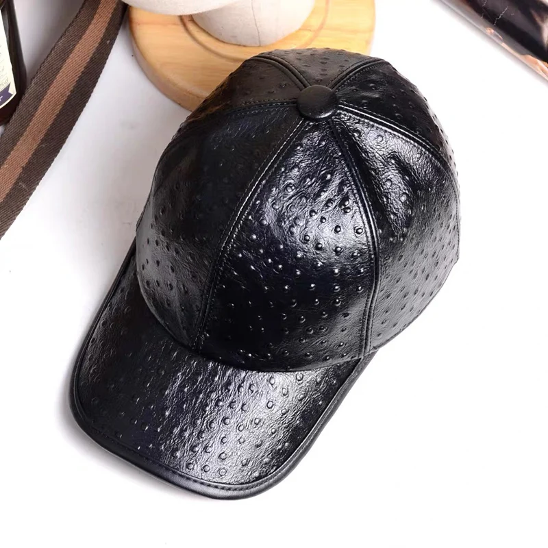 Spring/Winter Male Genuine Leather Baseball Caps Protection Hockey Golf Fishing Gorras Trucker Hat For Man Bright Dot