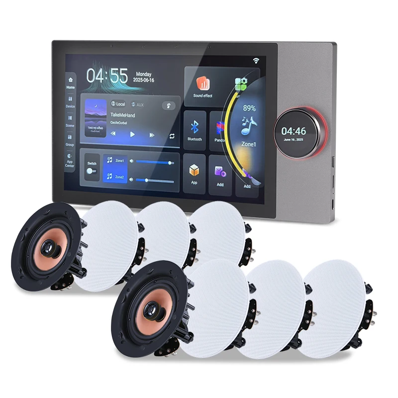 Smart Home Background Music System Two Zones 8*30W  10-Inch Intelligent Central Control Touch Screen Panel Wall Amplifier