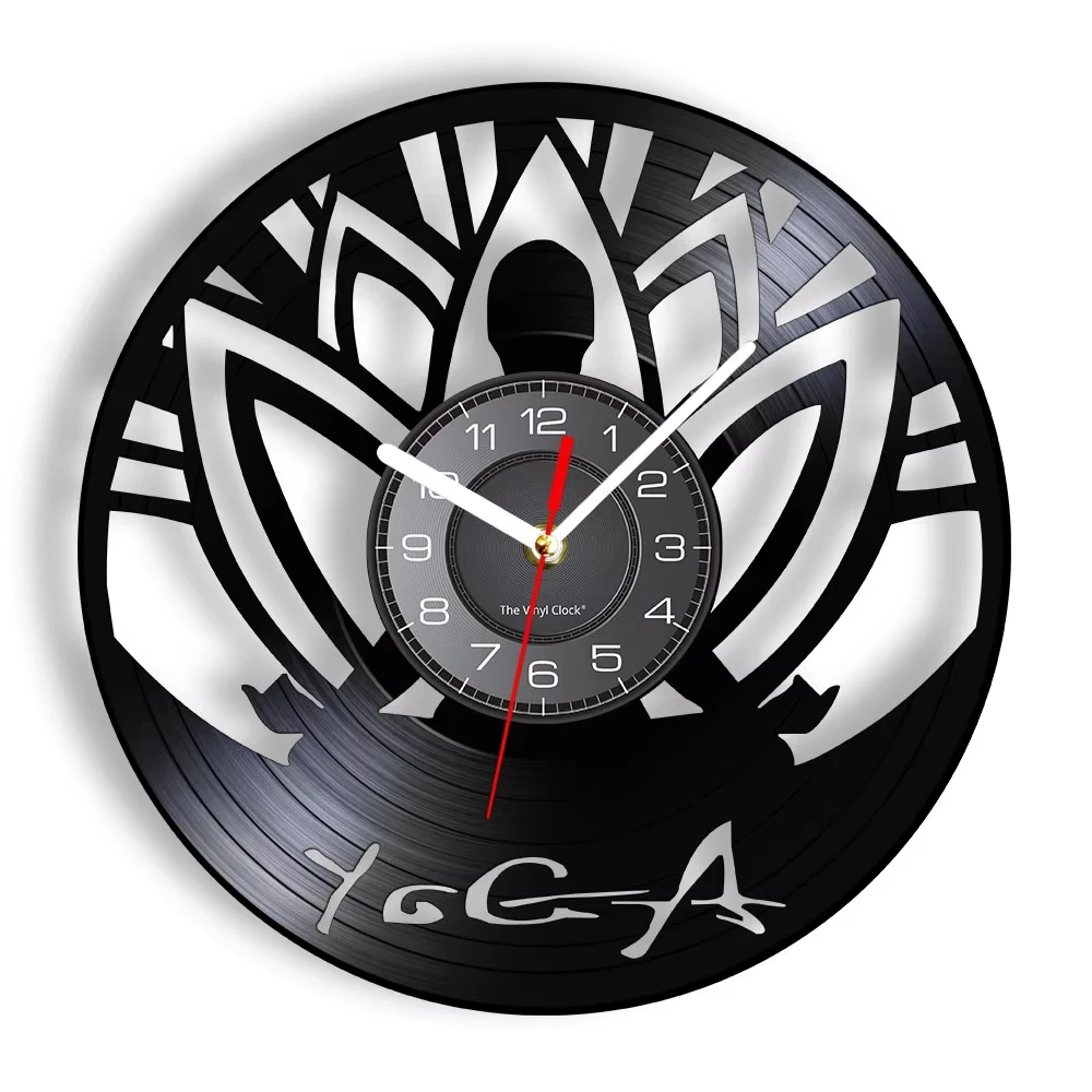 Yoga Vinyl Record Wall Clock, 12 Inch Silent Non-Ticking Wall Watch, Retro Vinyl Disc Wall Art Decor oga Studio, Unique Gift