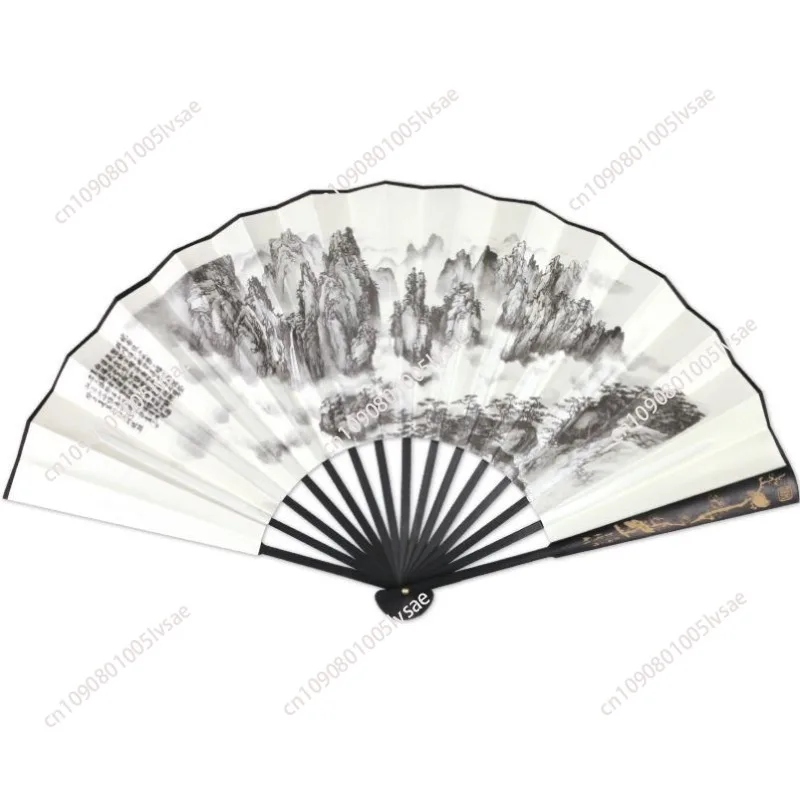 Titanium alloy all-metal engraving fan men's antique folding fan Chinese style silk cloth folding portable carry-on match