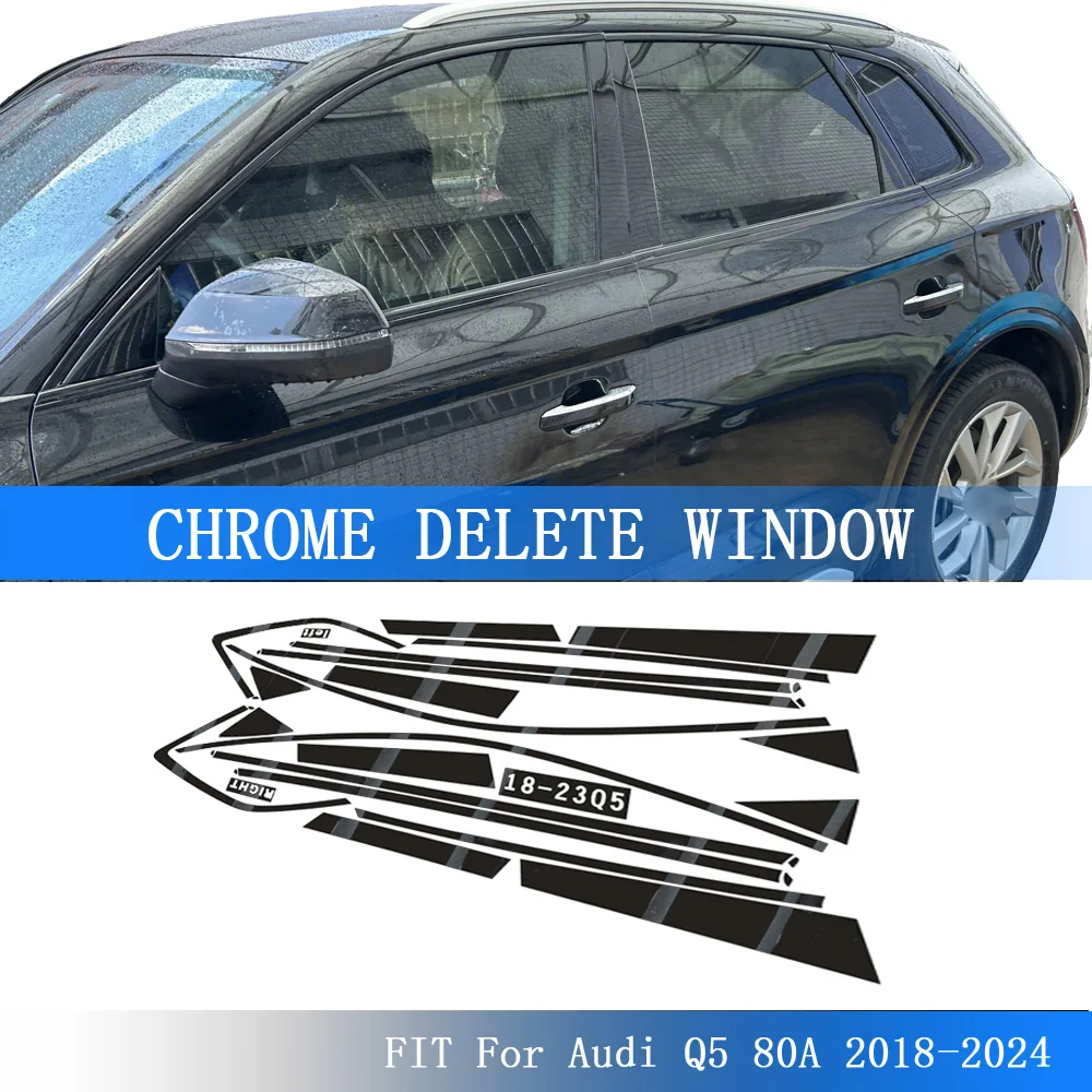 

Glossy Black PVC Car Window Decorative Strip Sticker For Audi Q5 80A 2018-2024 Exterior Protection Accessory