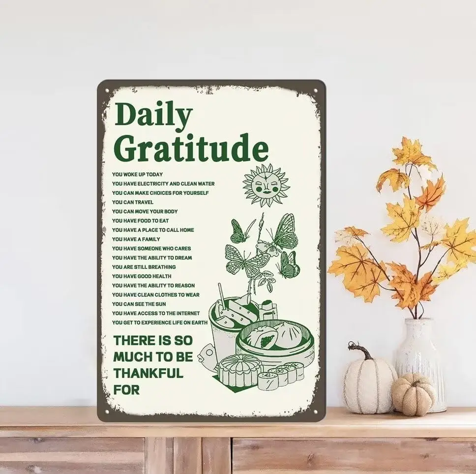 Daily Gratitude Metal Tin Sign 12x8 Inch Positive Decor Inspirational Encouragement Gifts For Men Women Coworker Mom Aunt Teache