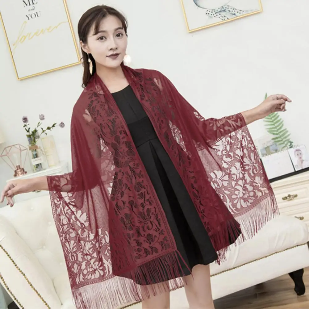 Beach Shawl Extra Long Women Scarf Thin Sun Protection  Lightweight Embroidery Lace Lady Wedding Shawl