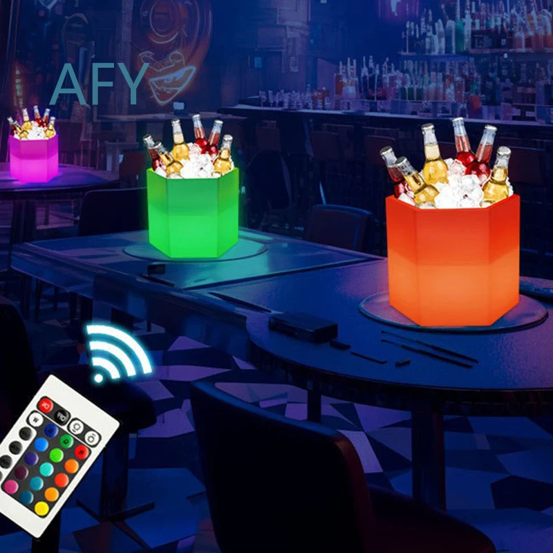LED Solar Powered Luminous Bar Bucket for Outdoor Beer Champagne Ice Bucket with Remote Control Waterproof Colorful Bar Tool
