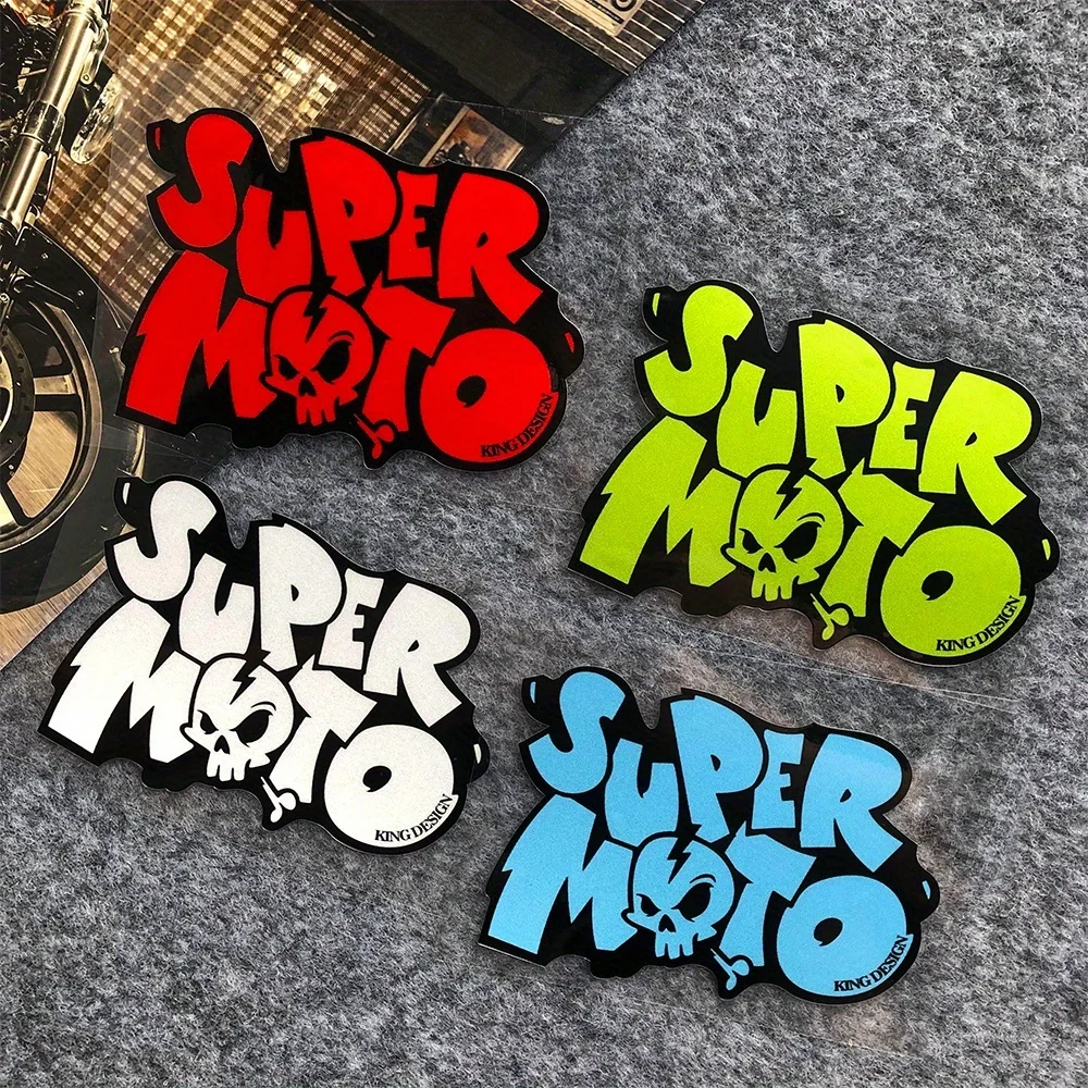

1 шт. 2D плоская виниловая наклейка с черепом «SUPER MOTO», водонепроницаемая JDM-наклейка для мотоциклетного шлема