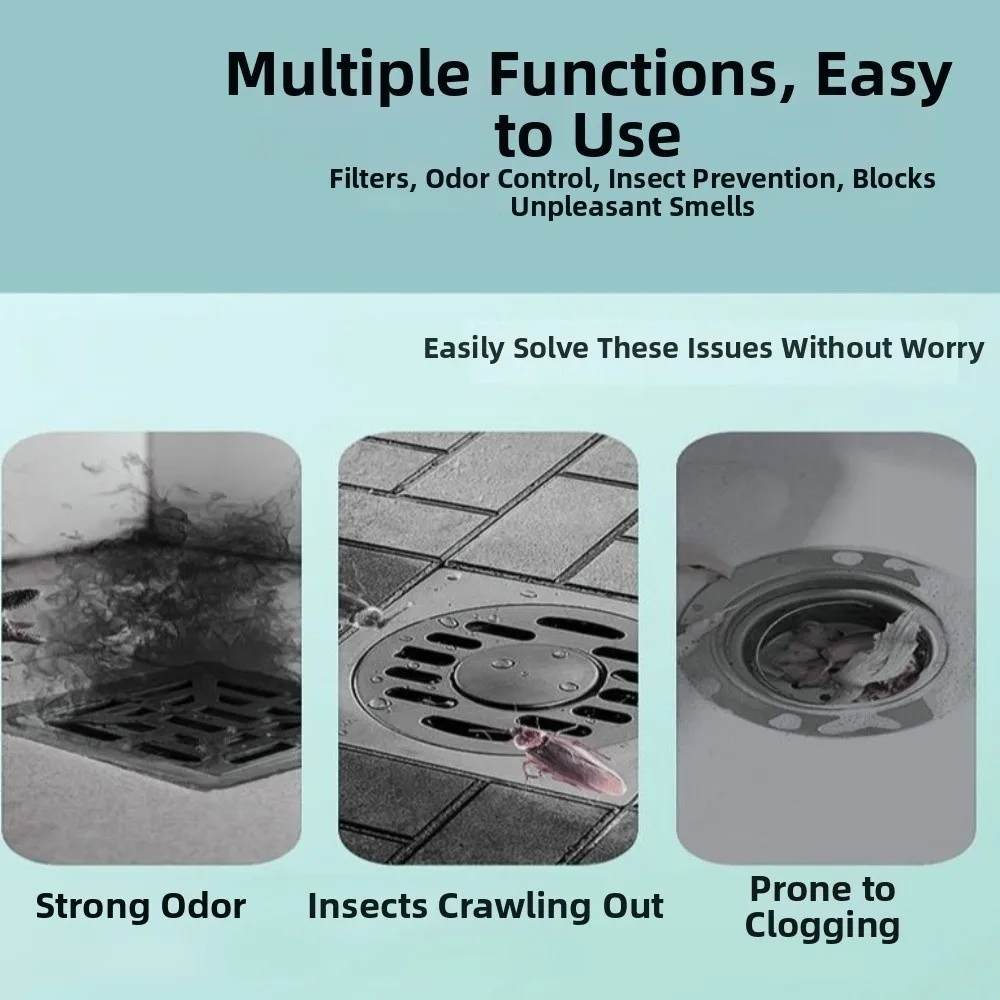 Insect-proof Sewer Floor Drain Cover Anti-Odor 2in1 Sewer Pipe Cover Cartoon Reusable Drain Stopper for Bathroom Hair Collection