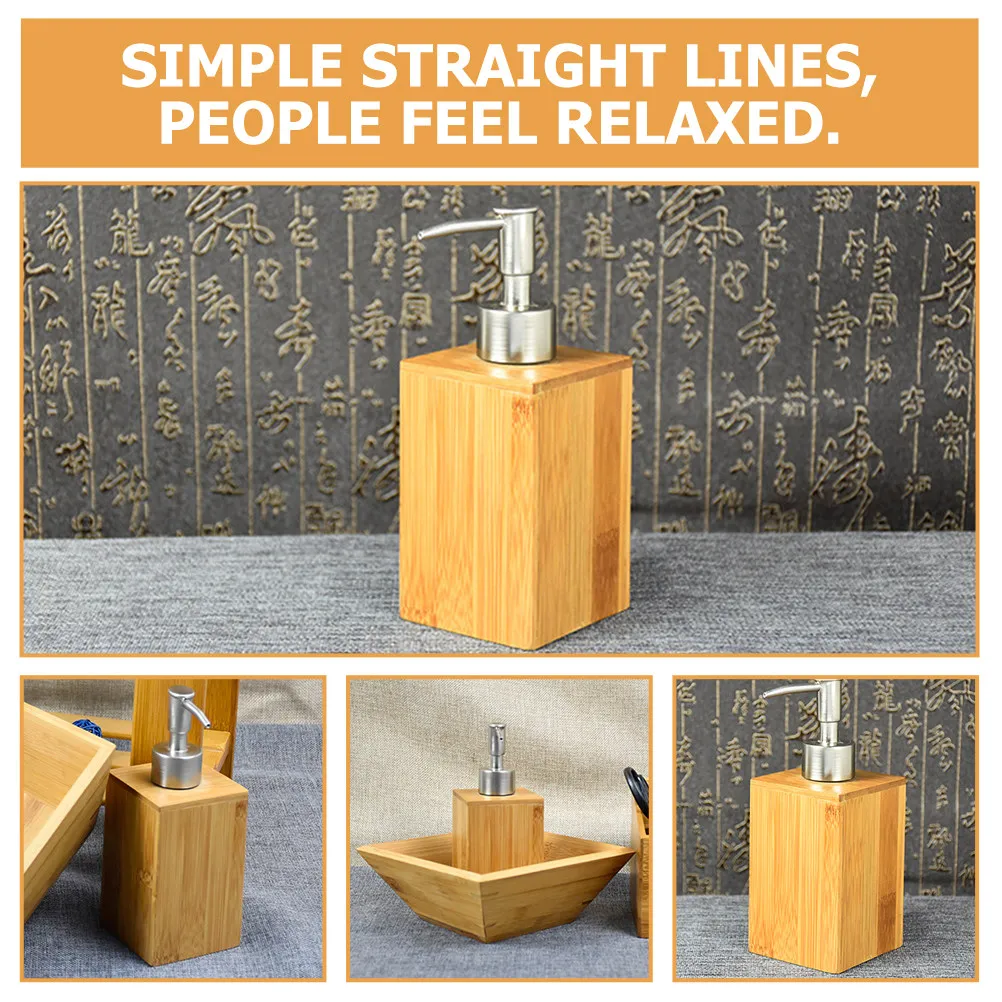 

2Pcs Bamboo Stainless Steel Soap Pump Dispenser Refillable Liquid Soap Shampoo Bottle for Bathroom Shower Home Office Hotel