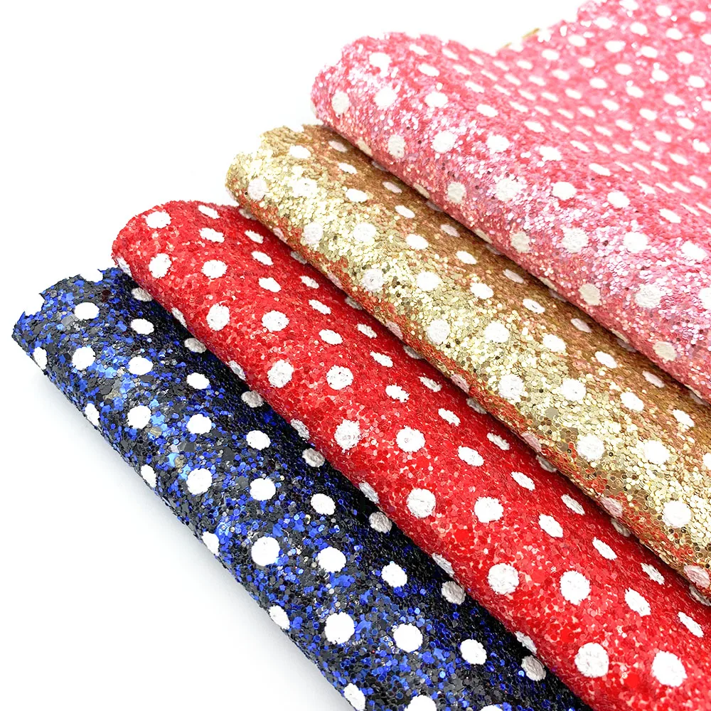 Polka Dots Ultra Chunky Sparkly Sequins Vinyl Leatherette Sewing Fabric Sheet Faux Synthetic Leather DIY Craft Hairbow Material