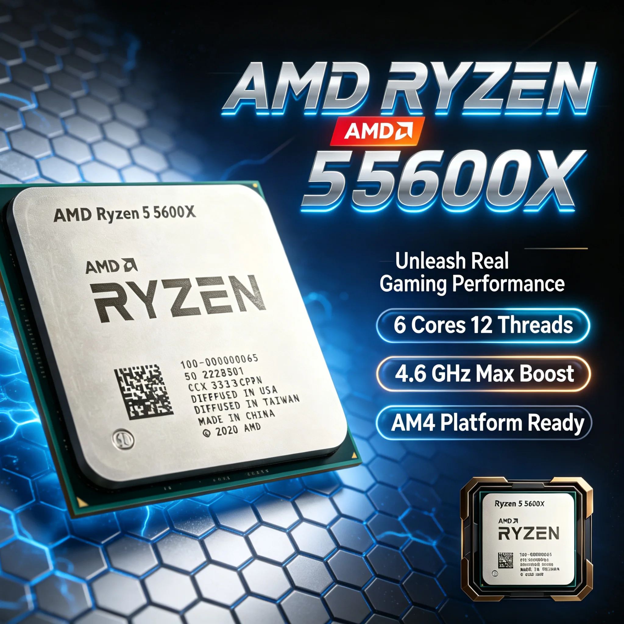 AMD Ryzen 5 5600X 6 Core 12 Thread 4.6GHz Unlocked AM4 Desktop Gaming Processor Tray OEM Pro X Max Speed Gamer X Pro Max Plus X