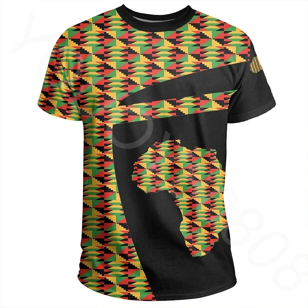 Summer New 3D Printed Harajuku Street Crew Neck Short Sleeve Africa T-Shirt - Kente Cloth - Ghana Special T-Shirt - Sports Style