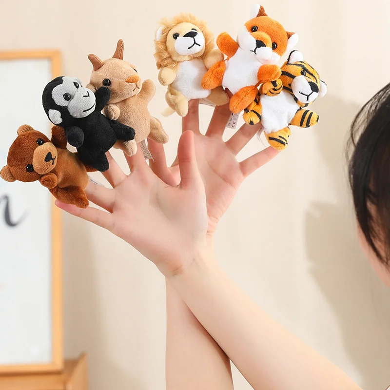 Serie di animali Burattini da dito in peluche Tigre Koala Scimmia Volpe Giraffa Zebra Anatra Leopardo Ragazzo Ragazze Bambini Gioco di ruolo Vestire Regalo morbido
