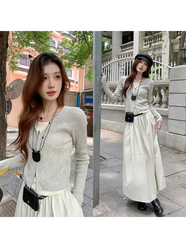 

Вязаный топ на молнии с длинным рукавом и круглым вырезом, повседневный, облегающий, женский, модный, универсальный, весна-осень, новинка, Sle Yang Bubble