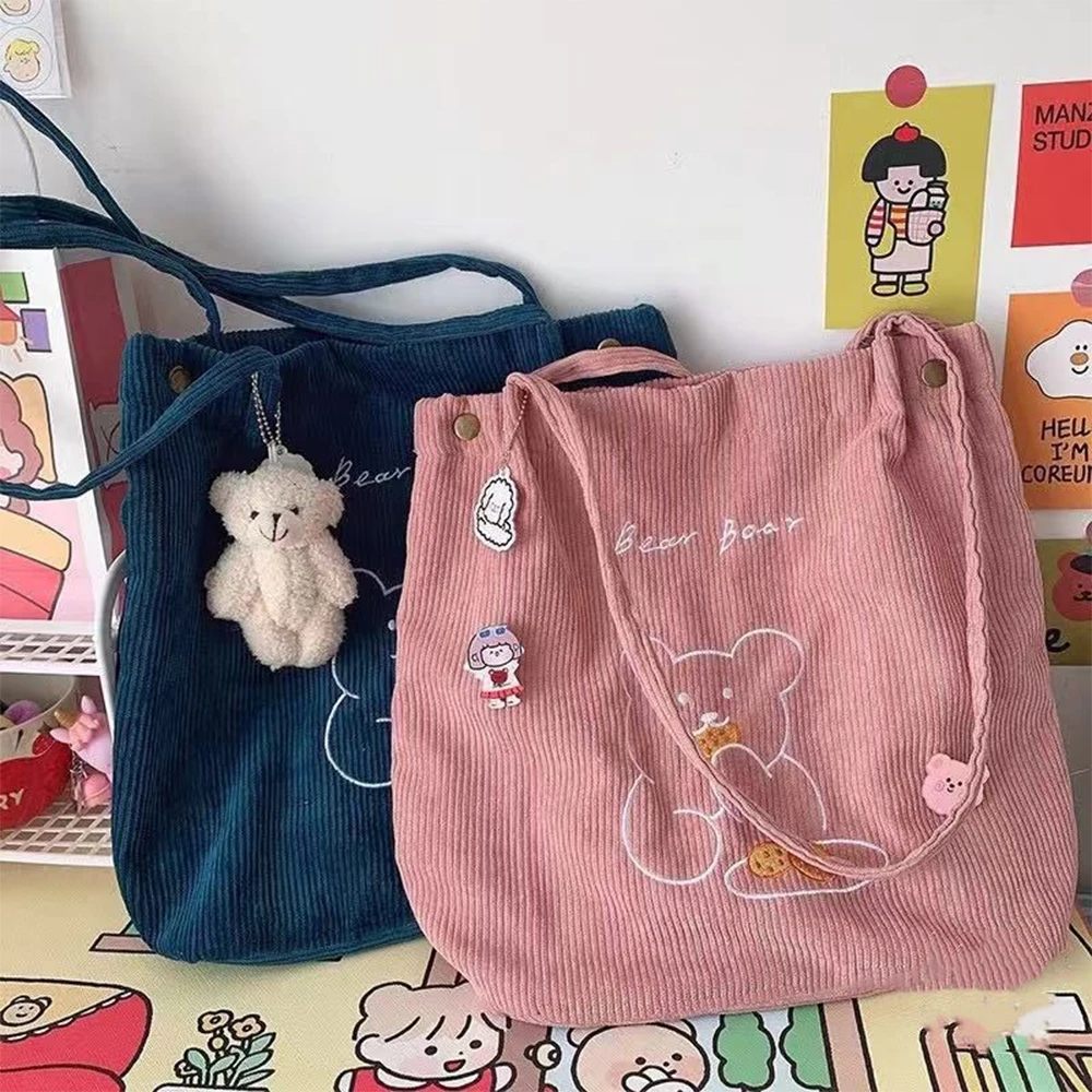 Bolso de hombro de lona para mujer, tela de felpa cálida, bolso de mano de oso lindo, Tote suave, bolsos de compras de gran capacidad para damas