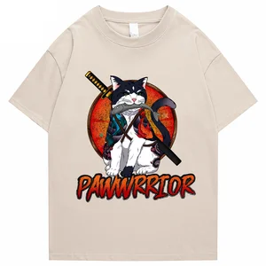 Hip Hop Men's Street T-Shirt Japanese Kanji Ninja Cat Print T-Shirt 2022 Harajuku Cotton Casual Summer Short Sleeve T-Shirt Men