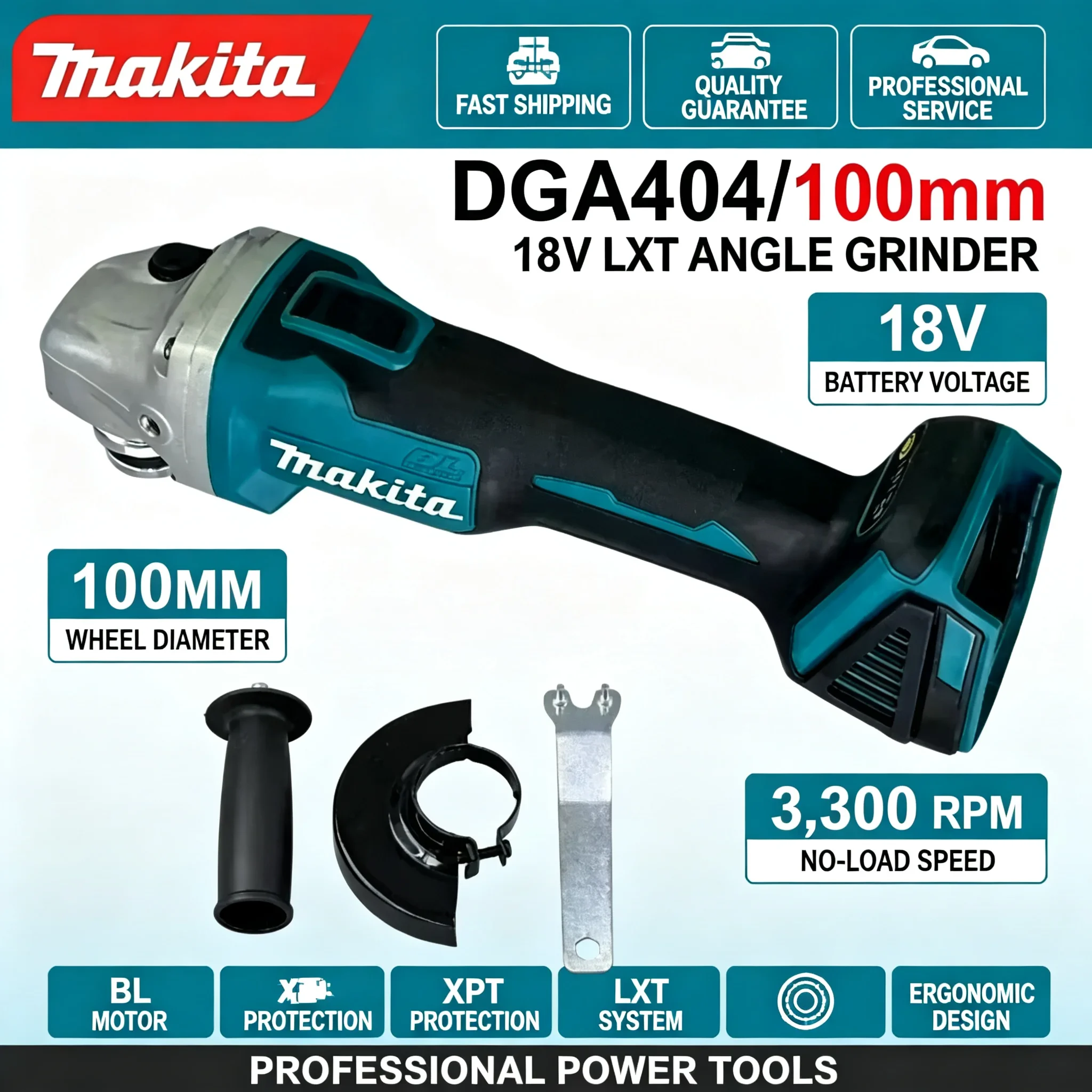 Makita 18V New DGA404 Cordless Grinder 100mm Wheel,6.0Ah Li-4-1/2” / 5