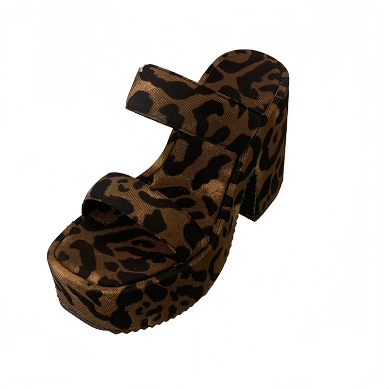 

Leopard Chunky Heeled Sandals Woman Platform Slippers Black High Heels Summer Shoes 12cm Block Sandals New Arrivals 2026