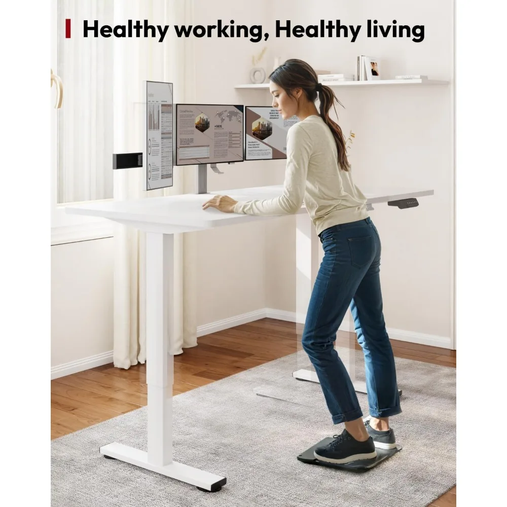 Height Adjustable Electric Standing Desk 71x32 Inches for Home Office with Splice Board, White Frame, Ergonomic Sit-Stand Desk