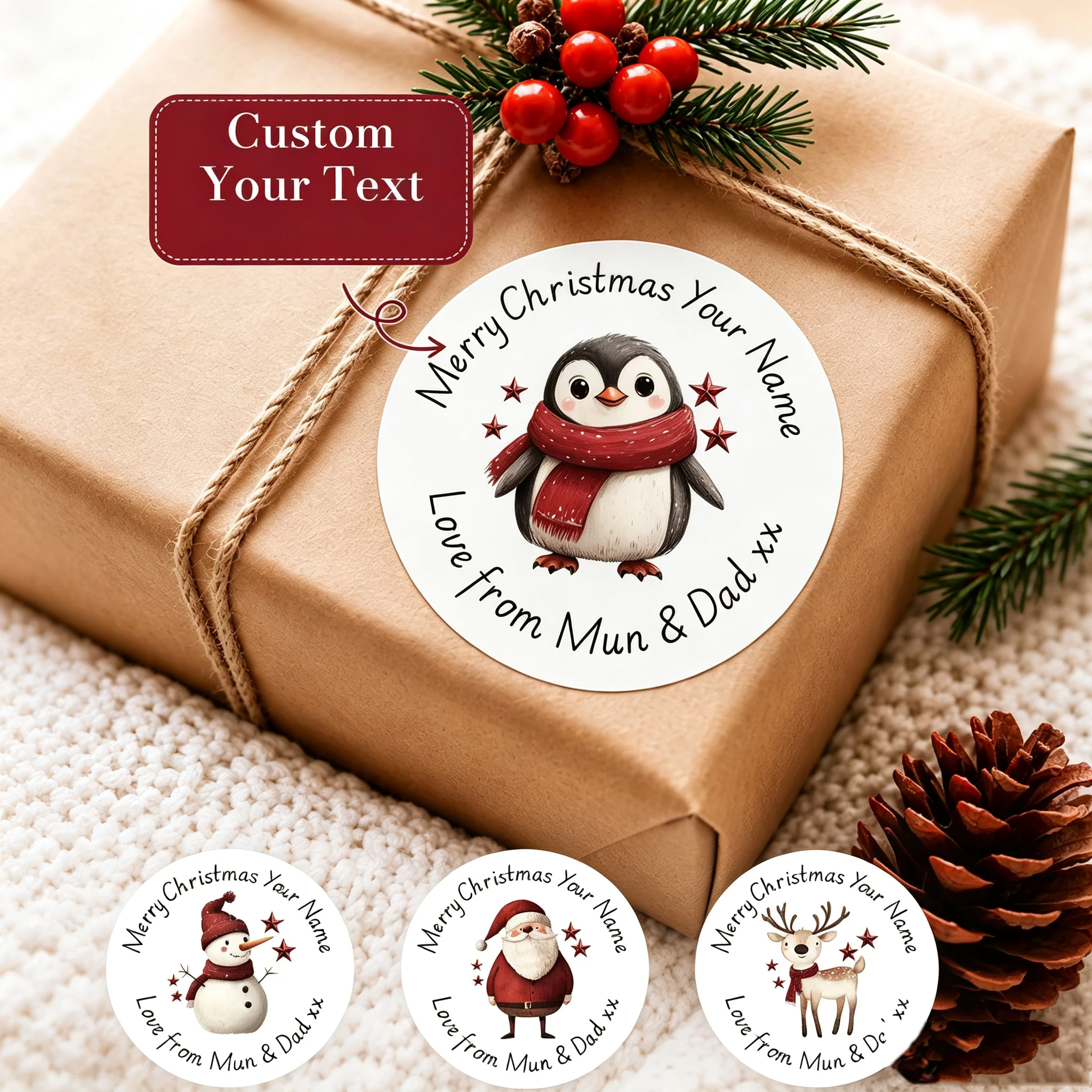 1-96Pcs Custom Stickers, Round Personalized Christmas Text Labels for DIY Handcrafters, Gift Wrapping & Holiday Box Decor