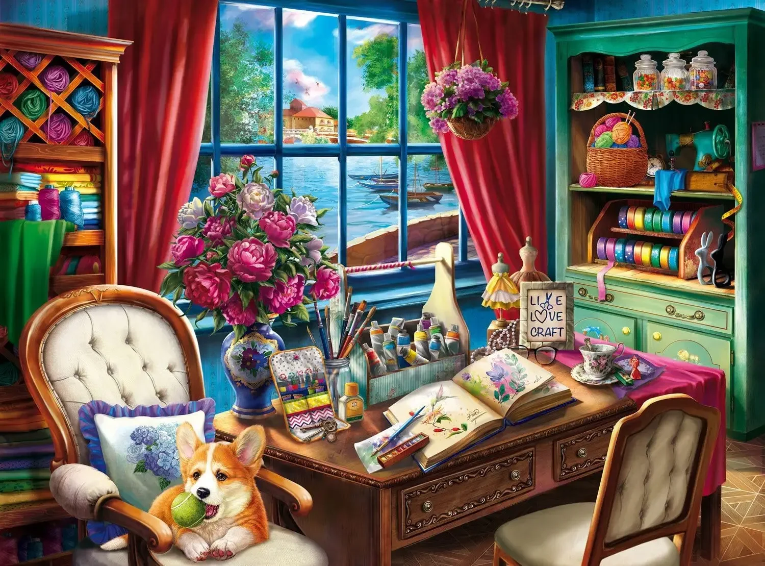 Jigsaw Puzzle 1000 1500 Pieces Window Lake View Desk Art Supplies Cozy Living Room Cafe Home Decor Relaxing Gift for Adults