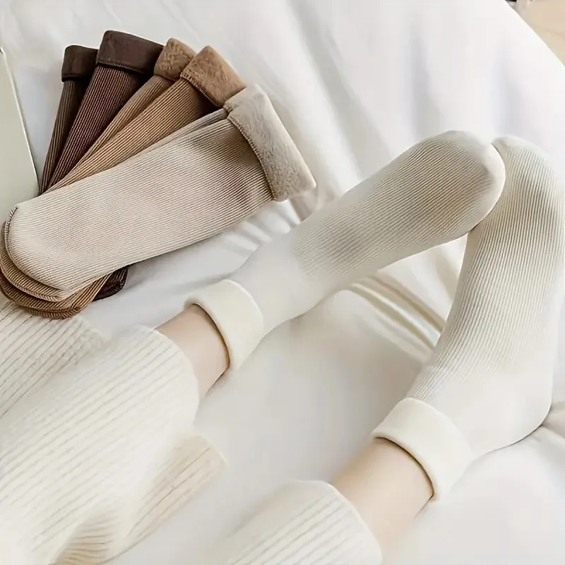 5/10 Pairs Women Winter Warm Socks Thick Soft and Warm Indoor Home Socks with Comfortable Plush Lining Snow Boots Ankle Socks image 3