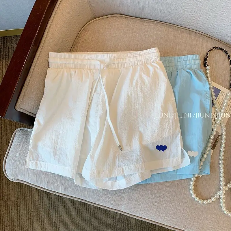 Women's Thin Simple Love Print Quick-Drying Hot Pants Loose High Waist Home Sports Shorts