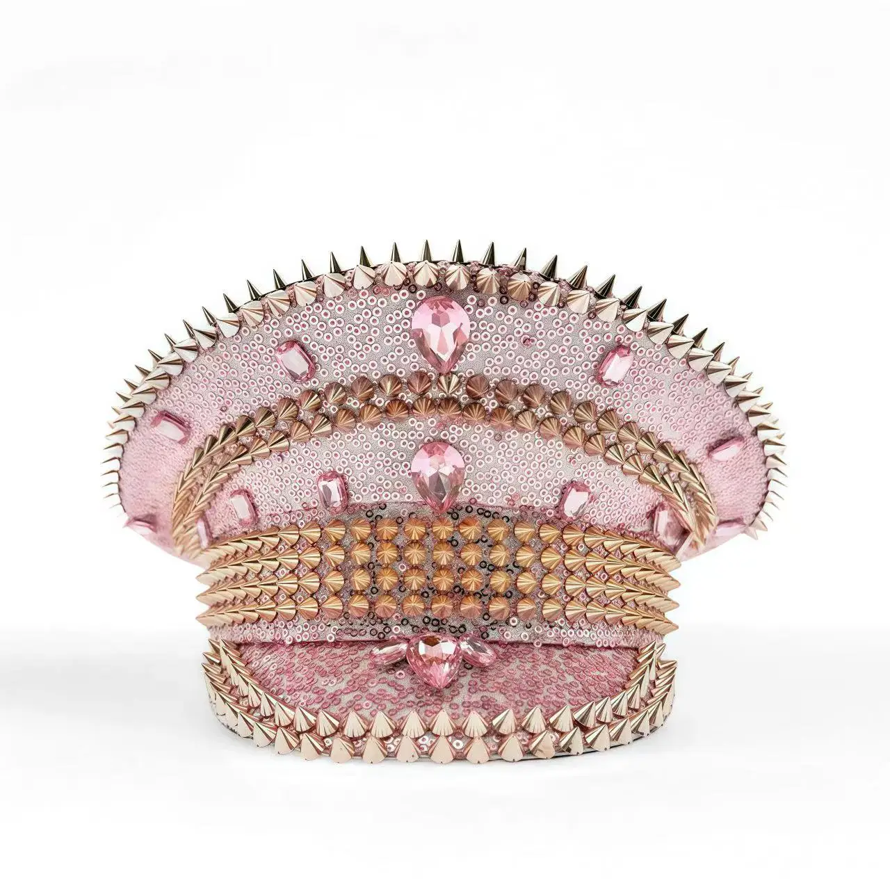 

HongLuan Pink Steampunk Captain Hat Rhinestone for Burningman Festival Woman, Vintage Military Assessories & Military Cap