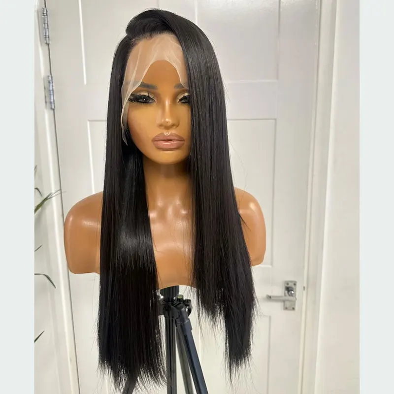 Jet Black Color Straight Wig Synthetic Lace Front Wigs High Quality Heat Resistant Fiber Hair Natural Hairline For Fashion Women