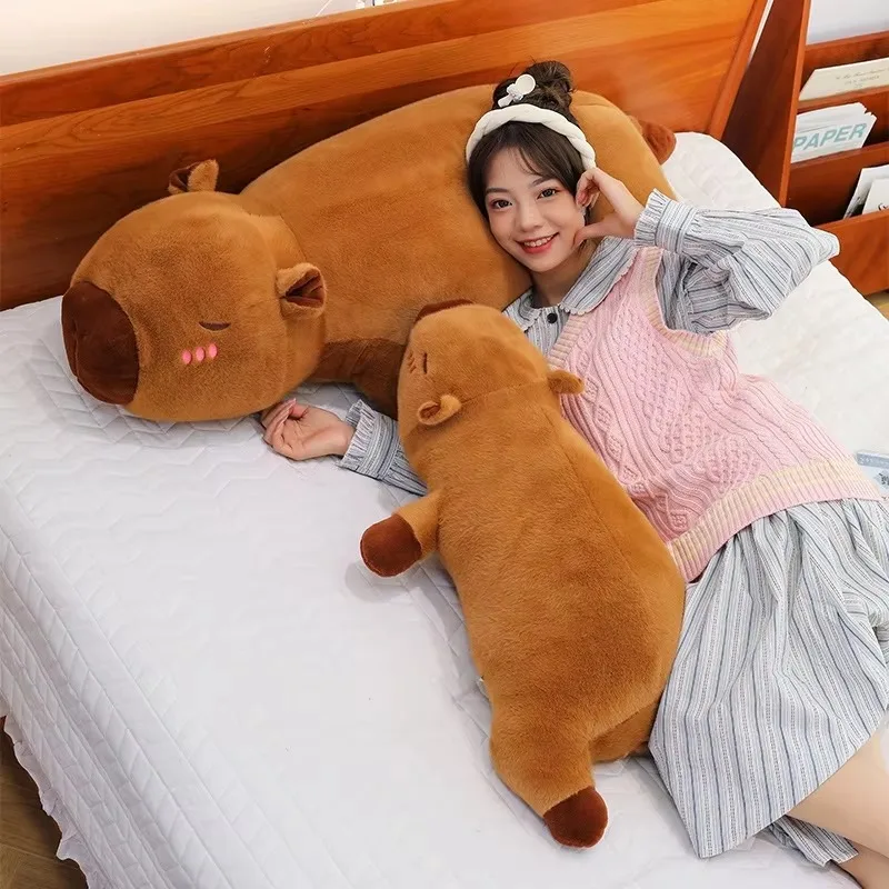 45/65cm Cute Stuffed Capybara Plush Toy Giant Sleep Hugging Body Pillow Bed Creative Long Pillow Home Decor