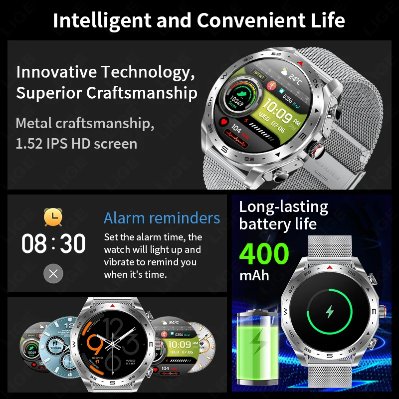 LIGE New Upgrage 2-in-1 Earphone Smart Watch Men Women TWS Bluetooth Calling Health Monitoring Male Sports Smartwatch For Xiaomi