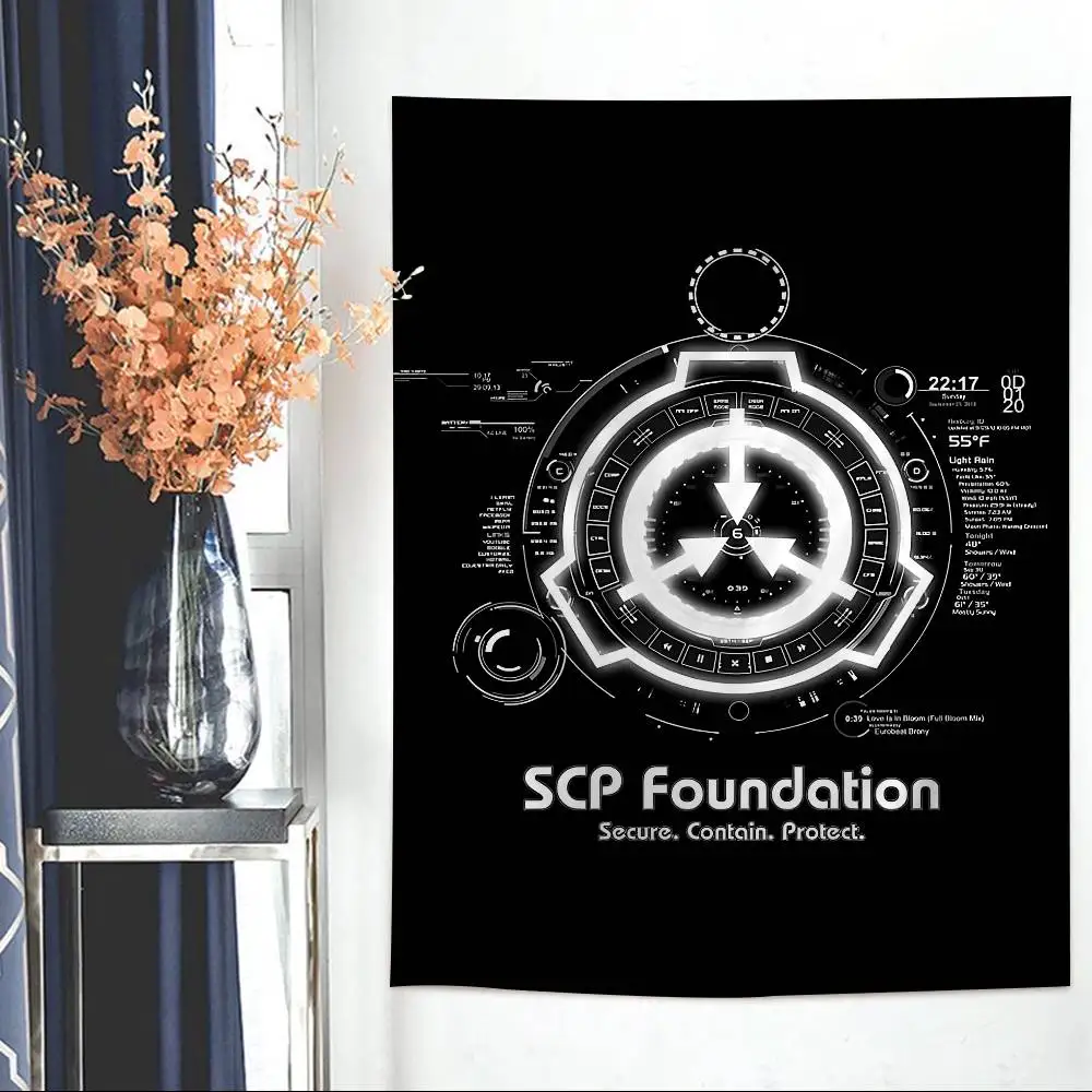 Classic Game SCP Foundation Cartoon Tapestry Art Science Fiction Room Home Decor Wall Hanging Sheets