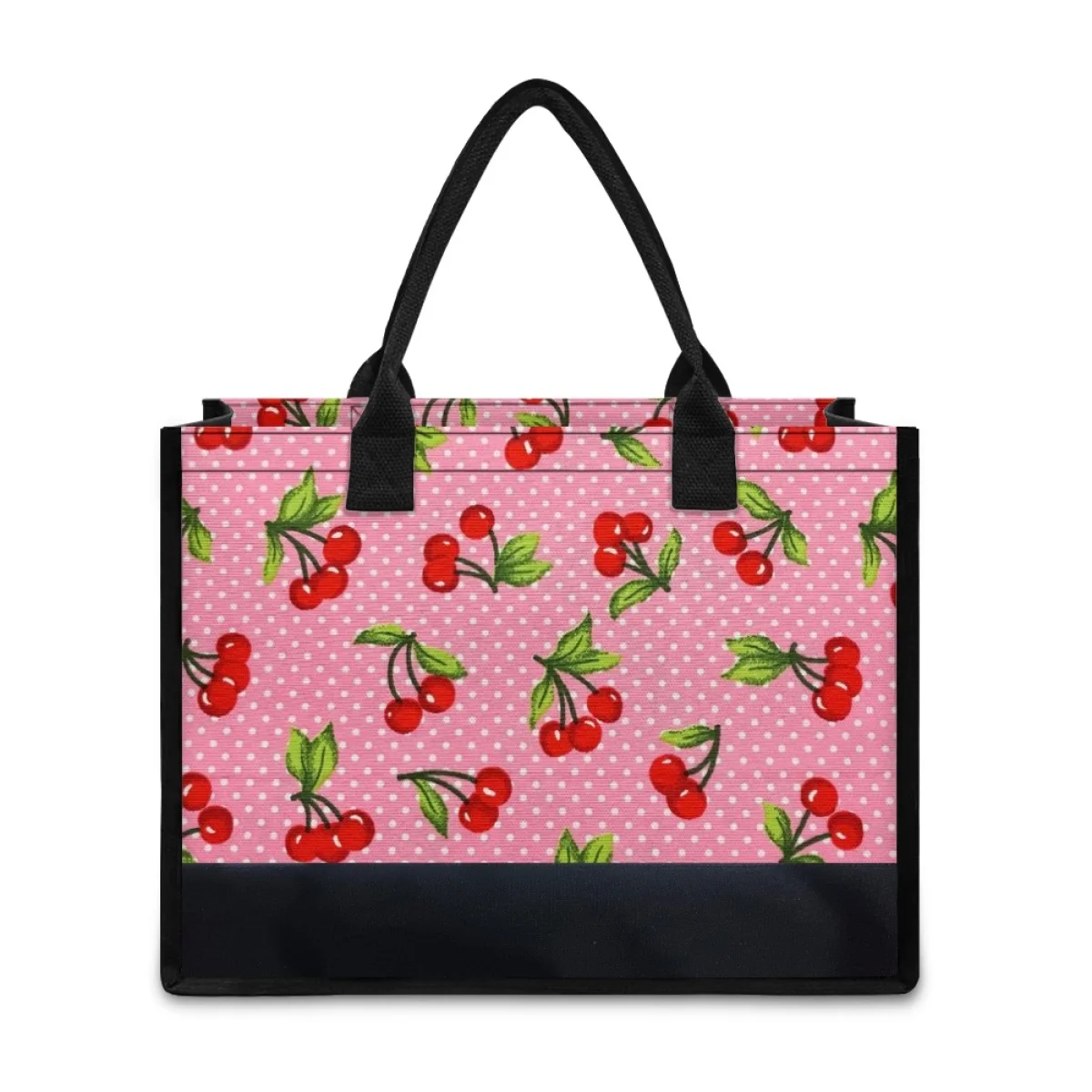 New Fruit Handbags for Women Pink Cherry Pattern Large Capacity Durable Women Shoulder Clutches Designer Luxury Bag Handle Bolso