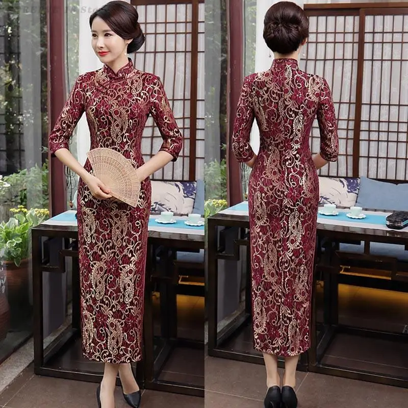 

Плюс размер 3XL 4XL Qipao сексуальное кружевное платье с цветочным принтом винтажное Cheongsam с воротником-стойкой женское новое китайское стильное вечернее платье Vestidos